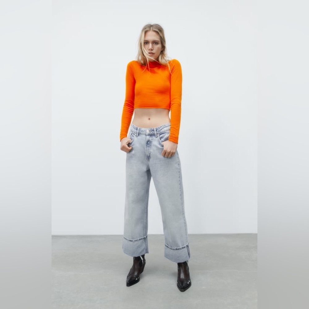 ZARA Ruched Shoulder Knit Sweater - Orange - Size S